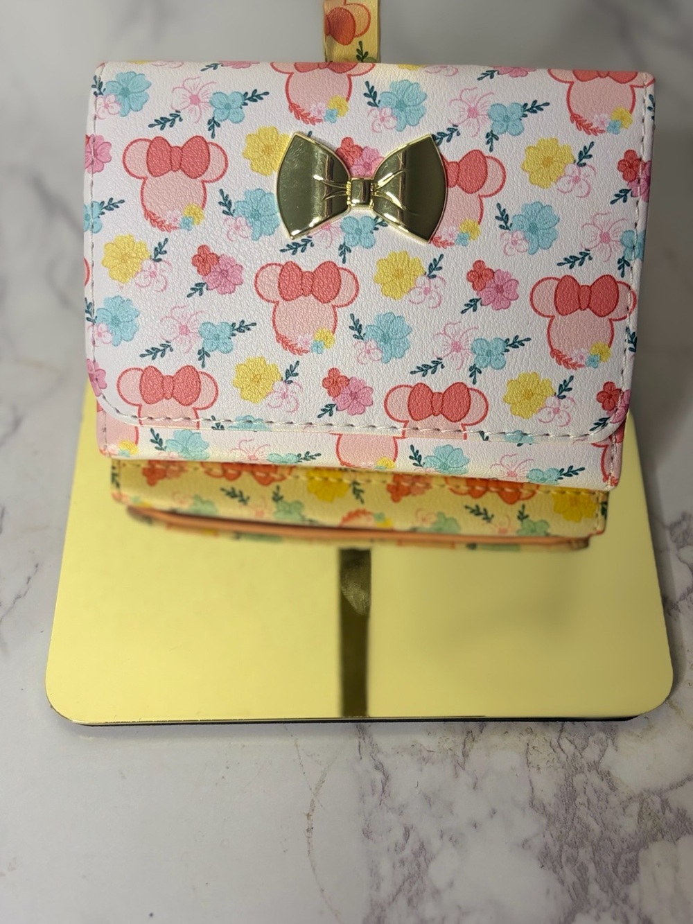 Loungefly Pink and Yellow Floral Bow Compact Wallet